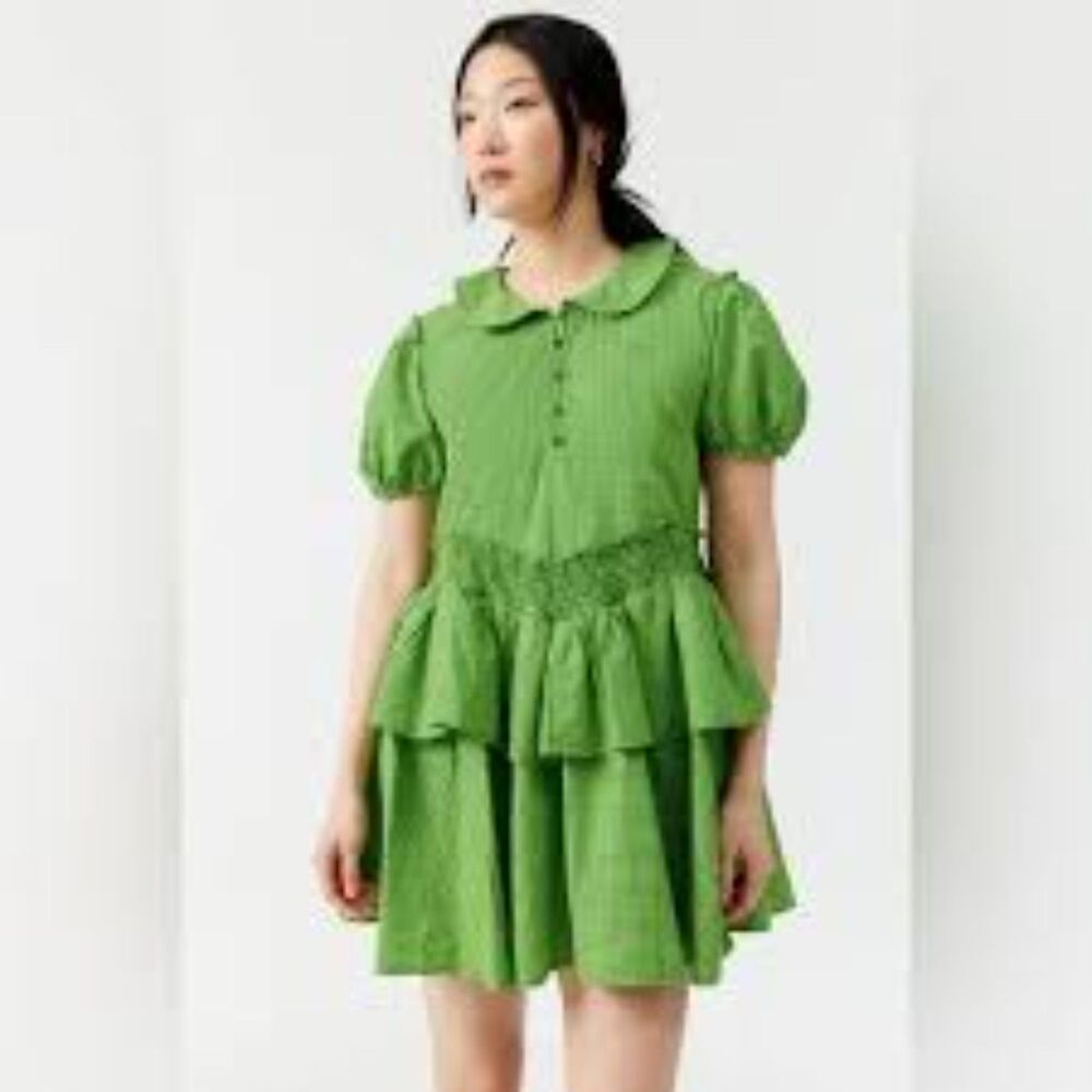 Urban Outfitters Claire Ruffle Babydoll Gingham Oversized Mini Dress Size XS